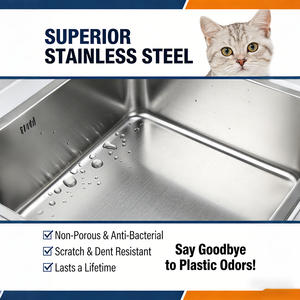 Caja de arena para gatos de acero inoxidable extra grande de alta resistencia, a prueba de fugas, desmontable y antiadherente. - Product Image 6
