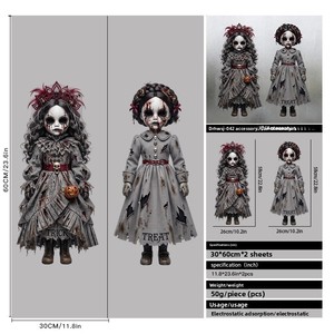 Nuevo Adhesivo Estático para Vidrio de Halloween 2026 con Diseño de Muñeca Espeluznante - Decoración para Ventanas y Puertas que Crea un Ambiente de Terror para Fiestas y Escaparates - Product Image 5