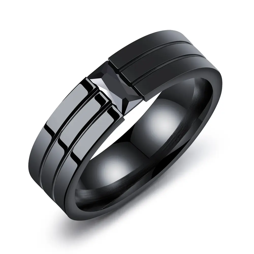 การแข่งขันยอดนิยมสวมใส่สแตนเลส Infinity ปลอดภัย Plain แหวนผู้ชายสีดำ