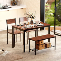 Ensemble de table à manger gain de place pour 4 personnes, table de cuisine avec banc et chaises, plateau en bois avec pieds en métal, pour cuisine et salle à manger