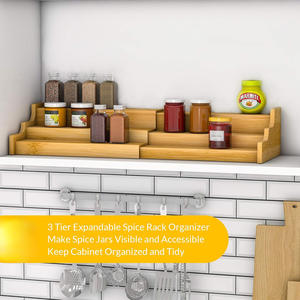Organizzatore per Spezie in Bambù Personalizzabile, Scaffale Espandibile a 3 Ripiani per Condimenti, per Piano Cucina, Armadietto, Sala da Pranzo - Product Image 6