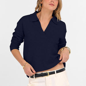 Pull-over en tricot léger, élégant, décontracté, basique, pour le travail, tenues d'automne, pulls à col polo pour femmes, manches longues - Product Image 6