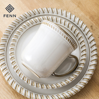 Service de vaisselle en porcelaine personnalisé FENN, assiettes à soupe, portable et réutilisable, style rétro en céramique, pour la maison
