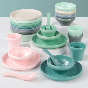Nordic Melamine Tableware Set Small Bowl Plate <b>Spoon</b> For Hotel Restaurant Daily Use Solid Color Round Design - Product Image 1
