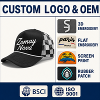 Casquette Trucker 5 Panneaux avec Maille à Carreaux et Corde Blanche, Fabrication BSCI pour Grossistes, Style Rétro, Service OEM, Faible MOQ