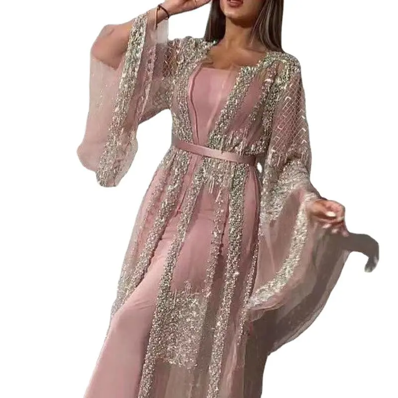 Floral Design Premium Abaya Dubai Muslim Dress Luxury Class Sequins Embroidery Lace Ramadan Kaftan Islam Kimono Women Islamic
