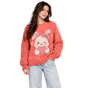 Pull en mohair unisexe, design personnalisé, col rond oversize, pull rayé duveteux, tricoté à la main, laine brossée, tricot d'hiver, OEM ODM - Product Image 1