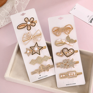 Pinzas para el Cabello de Estilo Coreano con Pedrería de Aleación, Clip Lateral con Perlas y Corazón, Diseño Geométrico, Clip de Barra Simple, Uso Diario, Alta Calidad - Product Image 2