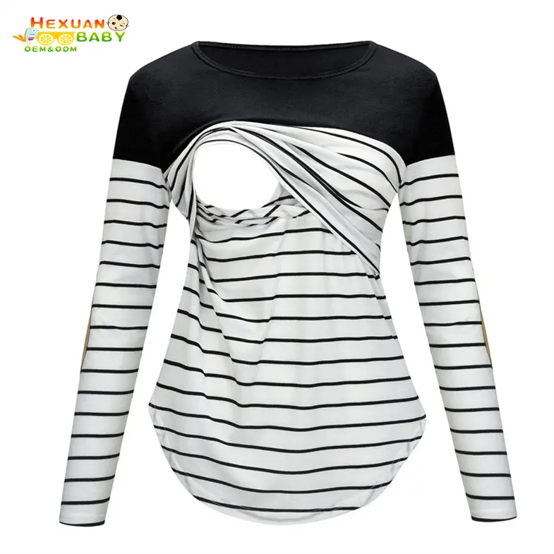 RTS plus size pregnant clothes casual stripe print maternity nursing tops with long sleeve