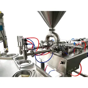 Döner bardak doldurma kapaklama makinesi yoğurt pp fincan dolum makinesi ile parçacıkları çeşni fincan dolum ve mühürleme makinesi