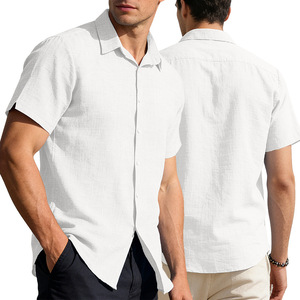 <span class=keywords><strong>Camicia</strong></span> Casual da Uomo in Lino con Colletto e Bottoni, a <span class=keywords><strong>Maniche</strong></span> <span class=keywords><strong>Corte</strong></span>, Tinta Unita, Vestibilità Larga, Stile Business, Collezione Europa e America 2026 - Product Image 4
