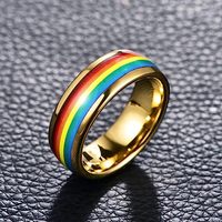Bague en acier tungstène plaqué or 18 carats avec incrustation arc-en-ciel pour homme, bijou de mode confortable