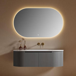Meuble-lavabo mural <span class=keywords><strong>de</strong></span> luxe gris foncé cannelé avec portes à fermeture douce, facile à nettoyer, étanche et résistant aux rayures pour salle <span class=keywords><strong>de</strong></span> bain - Product Image 1