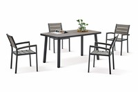Ensemble de meubles de salle à manger de jardin 4 places, table et chaises en plastique imitation bois pour hôtel en plein air