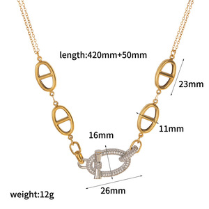 ชุดเครื่องประดับแหวนรูปวงรีเรขาคณิต สแตนเลสชุบทอง สำหรับผู้หญิง แฟชั่นงานปาร์ตี้ สร้อยคอ ต่างหู กำไลข้อมือ ประดับเพชรเม็ดเล็ก - Product Image 5