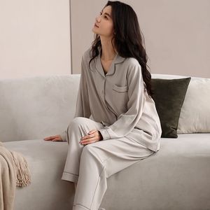 <span class=keywords><strong>Pigiama</strong></span> da donna in <span class=keywords><strong>cotone</strong></span> all'ingrosso, nuovo arrivo 2026, set premium in maglia 100% a maniche lunghe, due pezzi, per il tempo libero - Product Image 2