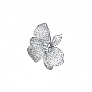 Broche de Diamantes de Platino con Forma de Flor, Joyería de Lujo para Mujer, Corte Brillante Redondo, Color D Natural, Certificado por GIA - Product Image 1