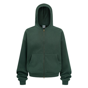 New Boxy cropped Zip up <b>Cardigan</b> Unisex Hooded Fleece Sweatshirt 370gsm Drop Shoulder oversize embossed <b>hoodie</b> for men - Product Image 2