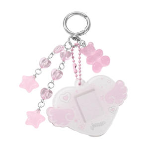 Porte-clés et pendentif de sac <span class=keywords><strong>en</strong></span> résine rose, motif ours mignon avec ailes <span class=keywords><strong>d</strong></span>'étoile et cadre <span class=keywords><strong>photo</strong></span> <span class=keywords><strong>d</strong></span>'amour - Product Image 1