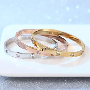 Nabest thép không gỉ sáng bóng Rhinestone Bangle trang sức phụ nữ không thấm nước mạ vàng tối giản phong cách bangles