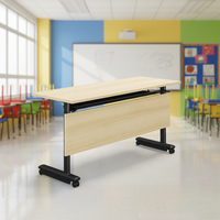 Table de réunion pliante moderne en bois, convertible et extensible, pour salle de formation ou bureau, avec roulettes et panneau