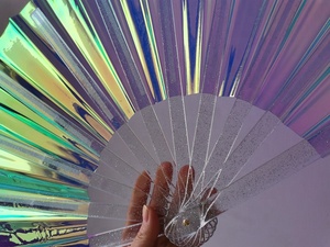 Decorative Handfan Ribs Brilliant Color Folding <b>Fan</b> Waterproof PVC Handheld <b>Fan</b> <b>Large</b> Shining Rave Hand <b>Fan</b> Birthday Gift - Product Image 4