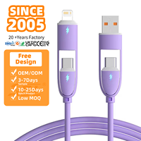 Câble de charge rapide en silicone 4-en-1 100W 5A pour téléphones mobiles iPhone et Type-C – Vente en gros