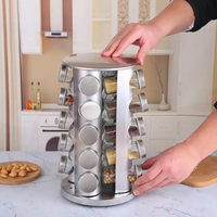 Étagères à Épices et Présentoir à Condiments Pivotant en Acier Inoxydable pour Cuisine, Rangement Autonome Rotatif pour Bocaux et Assaisonnements