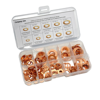 Assortiment de 200 rondelles d'étanchéité en cuivre de 9 tailles (M5, M6, M8, M10, M12, M14, 1mm, 1.5mm) pour bouchon de carter d'huile, avec boîte de rangement en plastique