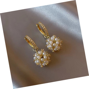 Fashion Gold Plated <b>Diamond</b> Geometric Round Hoop <b>Earrings</b> <b>Pearl</b> Ball Drop <b>Earrings</b> for Women Birthday Party Jewelry Gift - Product Image 6