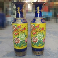 Vas Bunga Besar Jingdezhen Gaya Cina Buatan Tangan, Grosir, Motif Bunga Kekayaan Emas Berlapis Warna, Keramik untuk Rumah