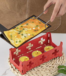 Outil de cuisine à domicile raclette au fromage antiadhésive plateau de <span class=keywords><strong>cuisson</strong></span> en acier au carbone ensemble de grillades <span class=keywords><strong>avec</strong></span> manche en <span class=keywords><strong>bois</strong></span> utilisation au poêle - Product Image 5