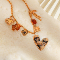 SUMMLY-Pendentif vintage en forme de cœur de tournesol imprimé léopard, collier à breloques en acier inoxydable plaqué or 18 carats, bijoux de mode