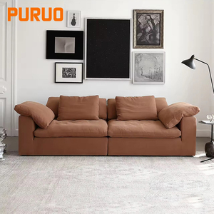 Sofá Seccional em Formato Sofaloud, Estilo Creme Francês, com Tecido de Linho Comprimido a Vácuo, Linhas Retas Chinesas para Sala de Estar - Product Image 3