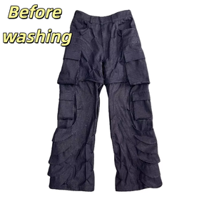 <span class=keywords><strong>Jeans</strong></span> <span class=keywords><strong>Cargo</strong></span> da <span class=keywords><strong>Uomo</strong></span> a Gamba Larga con Pieghe Stile ARMADILLO e Design Laser - <span class=keywords><strong>Pantaloni</strong></span> in Denim Robusti e Complessi con Lavaggio Effetto Fango - Product Image 4