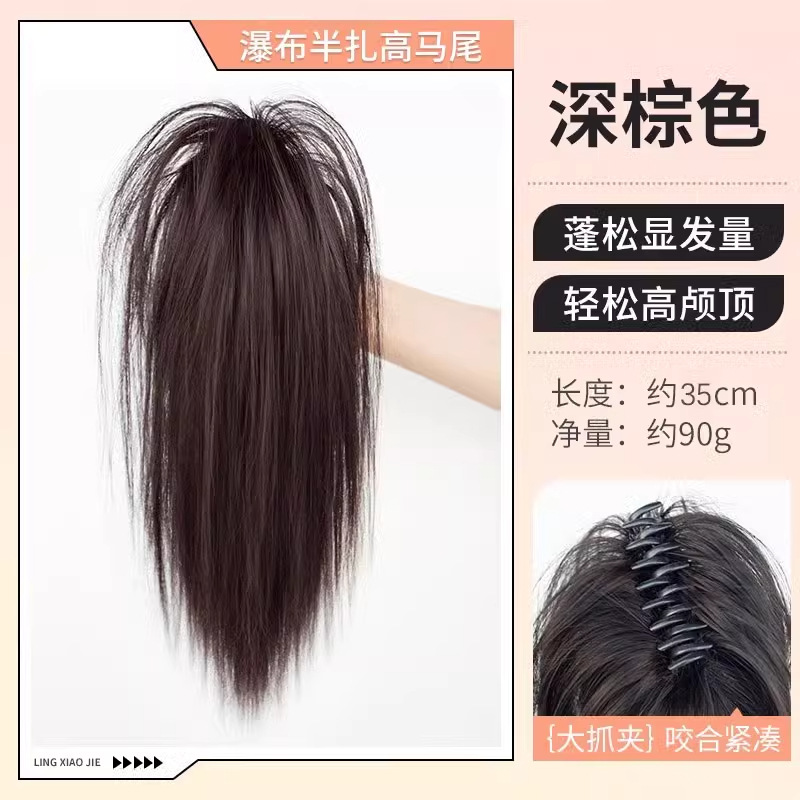 Cheveux lisses coiffés avec une pince coiffante [brun foncé]