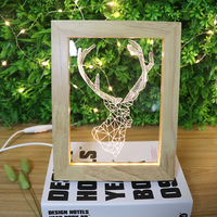 Lampe de table LED en acrylique USB avec cadre en bois, veilleuse, cadre photo, lampe de chevet