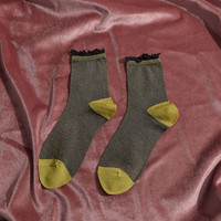 Chaussettes de sport pour femmes en lurex coréen, paillettes argentées brillantes, respirantes, mode estivale, volants
