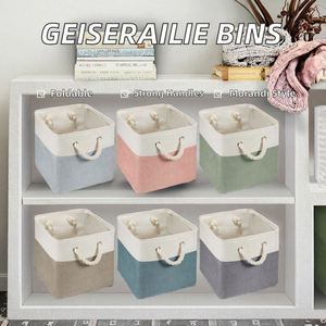 6 Pack <b>Cube</b> <b>Storage</b> Bins Imitation Linen Polyester with Sturdy Rope Handles Morandi Two Tone Color for Shelf Organizer - Product Image 5