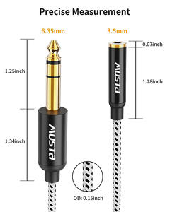 Câble audio stéréo plaqué or, 6.35mm vers 3.5mm femelle, boîtier en aluminium, Extension de câble audio 3.5mm 6 Ft - Product Image 4