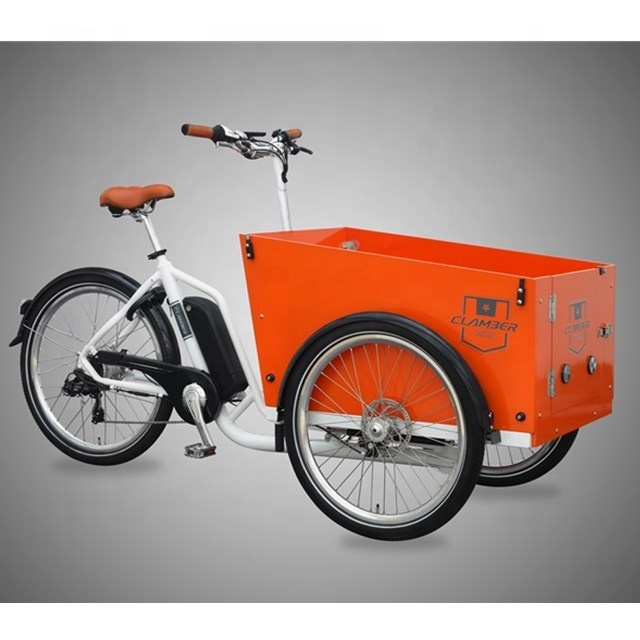 カーゴバイク 三輪自転車 フロントカーゴ 木箱付き【★直接引渡しのみ】 子供用木製ボックス付き3輪電動自転車電動カーゴバイク家族用カーゴ
