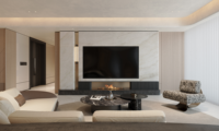 Canapé de luxe italien 4 places en bois modulaire avec revêtement en cuir haut de gamme, ensemble de canapés de luxe pour salon, design moderne pour résidence privée