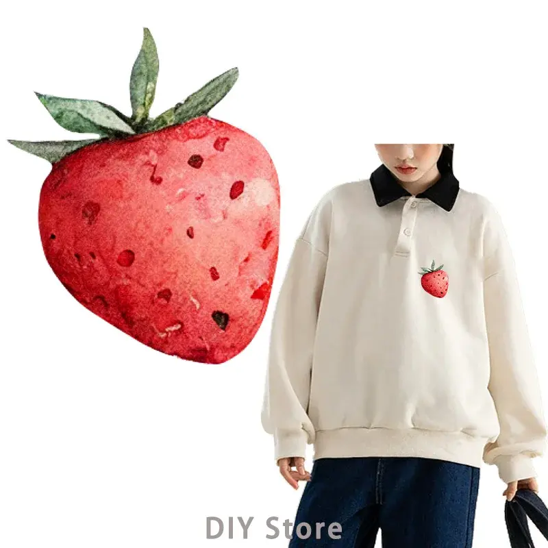 हाथ से तैयार स्ट्रॉबेरी केक डीटीएफ आयरन ऑन पैच कपड़ों के लिए हीट ट्रांसफर कपड़ों पर हीट ट्रांसफर आयरन कपड़ों के लिए ट्रांसफर पर