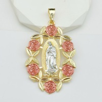 Pendentif Guirlande de Roses Roses JML Fashion, Bijou Religieux en Plaqué Or 14 carats, Motif Vierge Marie, Pendentif Tricolore pour Collier, Vente en Gros