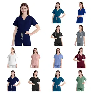 Quick-Drying Printed LOGO Short-Sleeved Surgical Work Unisex Oral Doctor Pet Nurse Scrub Uniforms Scrub Sets