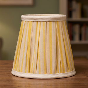 Premium Khadi Linen Stripe <b>Lampshade</b> | Yellow & Natural White Pleated Fabric Drum Shade <b>for</b> Home Decor - Product Image 2