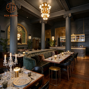 Table et chaise de <span class=keywords><strong>restaurant</strong></span>, banquette et mobilier de café vintage en pierre frittée carrée, avec cadre en bois et revêtement en velours, pour une assise en demi-cercle - Product Image 4