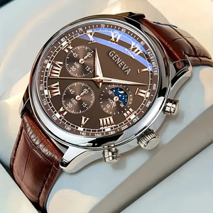 Montre à quartz pour homme Chaoqiao, chronographe analogique, phase de lune, bracelet en cuir, boucle en acier inoxydable de 8 mm, PD716 - Product Image 1