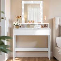 Table de maquillage avec éclairage LED, luminosité réglable, miroir de vanité, 2 tiroirs, 3 compartiments, MDF écologique, bureau de maquillage moderne