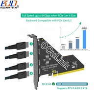 PCI-E 4.0 16X ke 4 * Oculink SFF-8612 Konektor Adaptor Kartu Ekspansi Riser Dukungan Motherboard PCIe X4X4X4X4 Bifurkasi